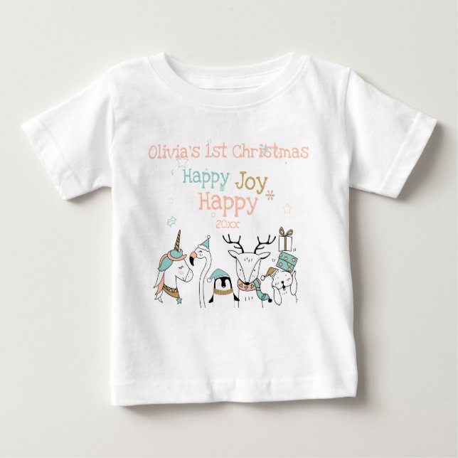 Camiseta Para Bebê Feliz Feliz Feliz Joy Animais Cute Bebê 1rua Natal (Frente)