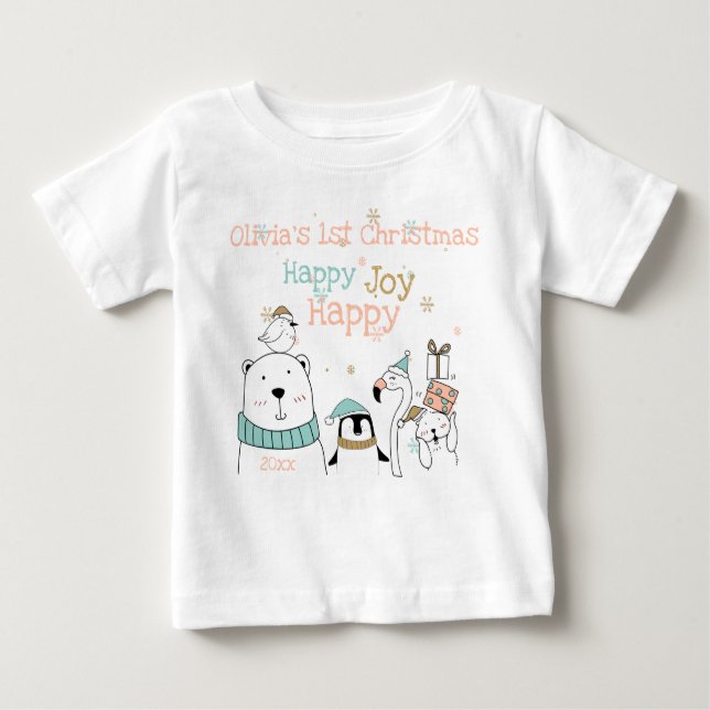 Camiseta Para Bebê Feliz Feliz Joy Animais Fofos 1rua Natal (Frente)