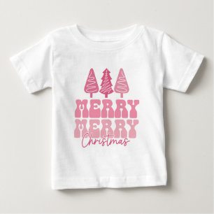 Camiseta Para Bebê Feliz Feliz Natal - Design de Férias Rosa