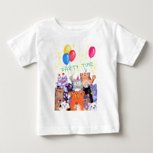 Camiseta Para Bebê Feliz Festa de Gato Bebê T-Shirt (Frente)