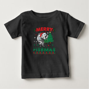 Camiseta Para Bebê Feliz Fishmas Peixe Pescando Pai Pescador Natal