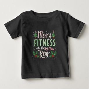 Camiseta Para Bebê Feliz Fitness e Feliz Ano Novo Treino de Musculaçã