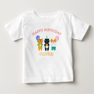 Camiseta Para Bebê Feliz Gatinho de Gatos Aniversário Convidado de Ho