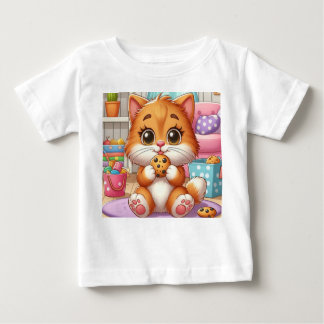 Camiseta Para Bebê Feliz Ginger Kitten Com Cookie Toddler T-Shirt