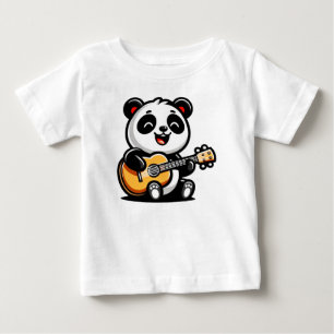 Camiseta Para Bebê Feliz Guitarista Panda - Design de Música Acústica