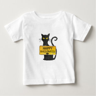 Camiseta Para Bebê Feliz Halloween Black Cat Sinal Russo Shirt