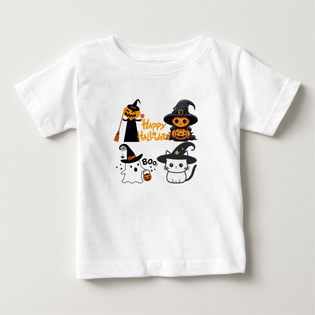 Camiseta Para Bebê Feliz Halloween Boo (Frente)
