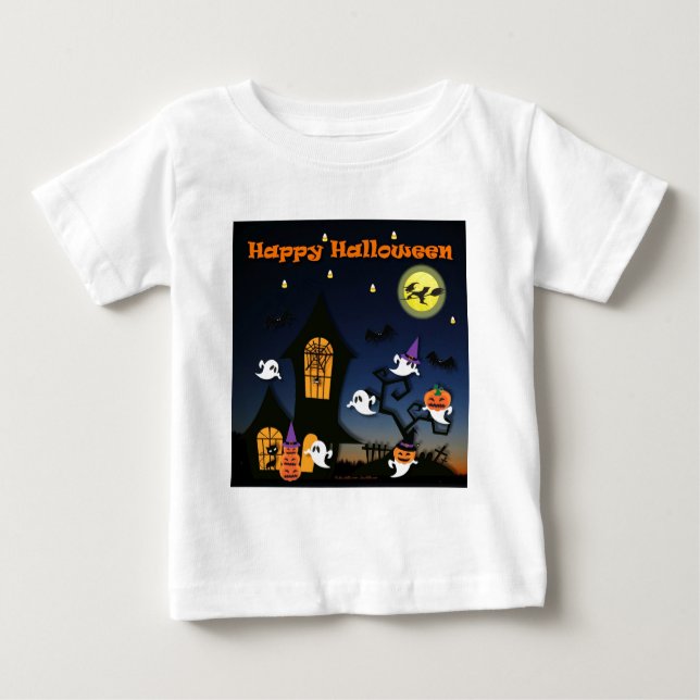 Camiseta Para Bebê Feliz Halloween, Casa Assombrada (Frente)