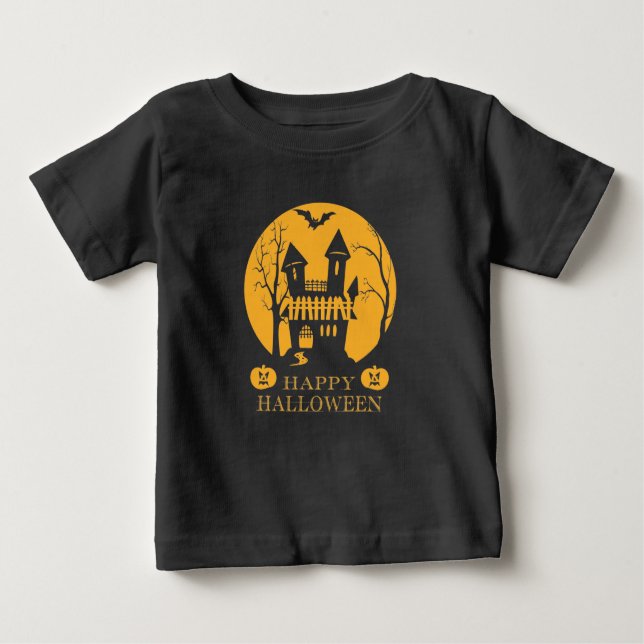 Camiseta Para Bebê Feliz Halloween, Casa Assombrada (Frente)