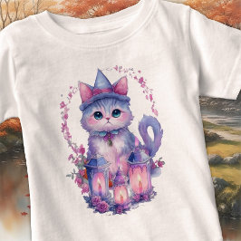 Camiseta Para Bebê Feliz Halloween Cat e Velas