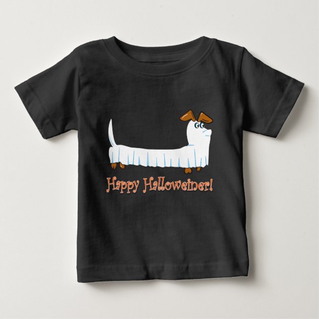 Camiseta Para Bebê Feliz Halloween Dachsund (Frente)