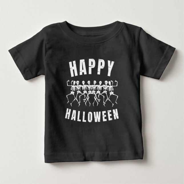 CAMISETA PARA BEBÊ FELIZ HALLOWEEN ESQUELETOS DANÇANTES (Frente)