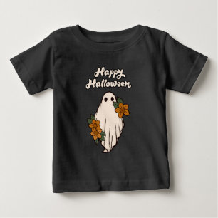 Camiseta Para Bebê Feliz Halloween Fantasma Fofo com Flores