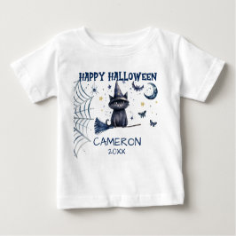 Camiseta Para Bebê Feliz Halloween Gato Aquarela - Camiseta Bebê