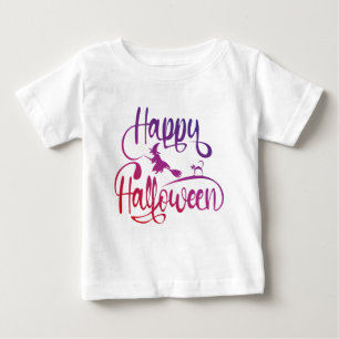 Camiseta Para Bebê Feliz Halloween gradient voando feiticeiro