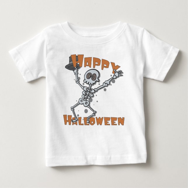Camiseta Para Bebê Feliz Halloween Kids Skeleton (Frente)