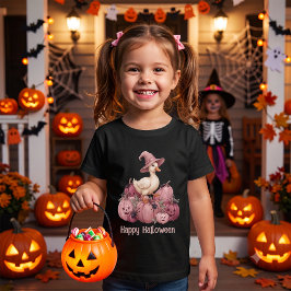 Camiseta Para Bebê Feliz Halloween Pato de Bruxa Fofa & Abóboras Cor-