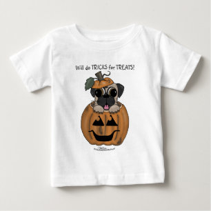 Camiseta Para Bebê Feliz Halloween-Pug em Jack O' Lanterna