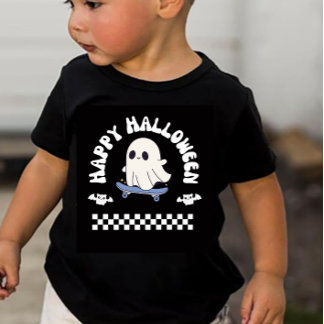Camiseta Para Bebê Feliz Halloween Skater Fantasma Menino