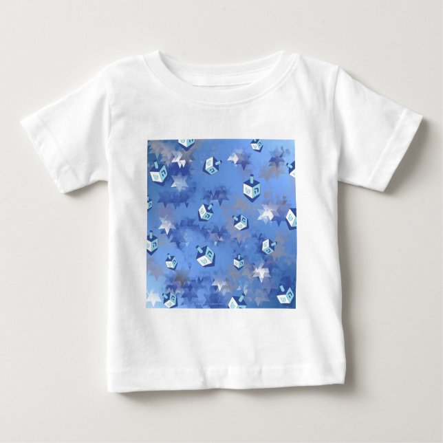 Camiseta Para Bebê Feliz Hanukkah Challing Stars and Dreidels (Frente)