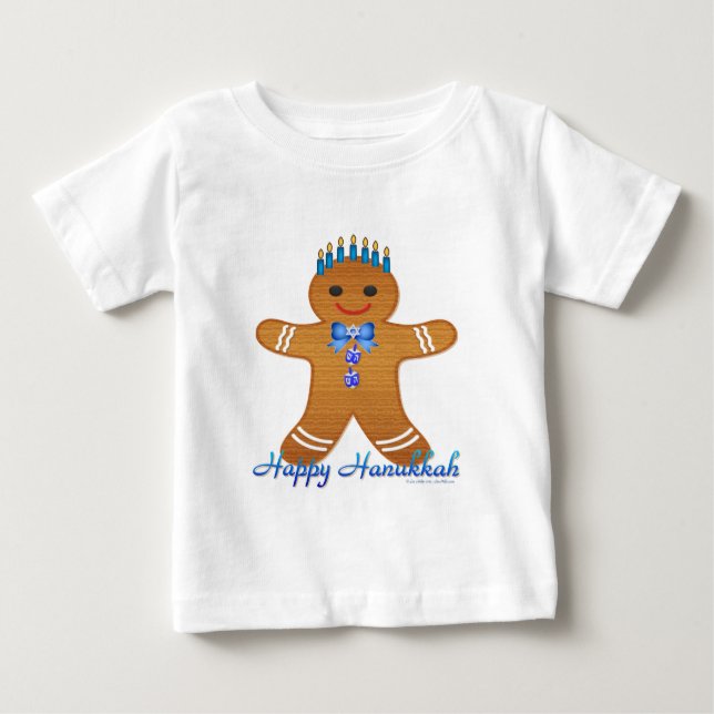 Camiseta Para Bebê Feliz Hanukkah Gingerpão Homem Menorah (Frente)