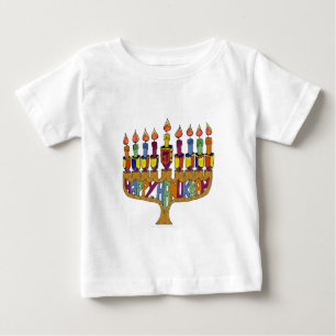 Camiseta Para Bebê Feliz Hanukkah Piões Menorá
