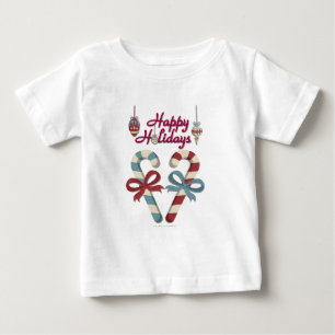 Camiseta Para Bebê Feliz Holidays Candy Cane Heart