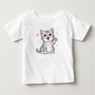 Camiseta Para Bebê Feliz Ilustração de Gato de Ar Curto Americano