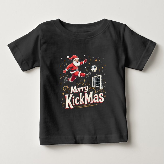 Camiseta Para Bebê Feliz Kickmas Engraçado Papai Noel Amantes do Fute (Frente)