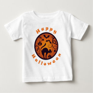 Camiseta Para Bebê Feliz lanterna do Halloween aranhas e morcegos neg