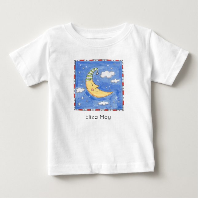 Camiseta Para Bebê Feliz Lua Personalizada (Frente)