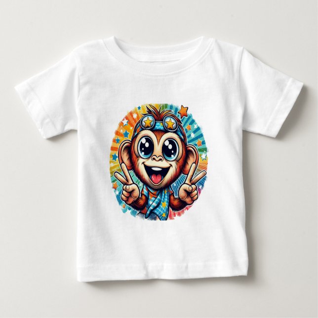 Camiseta Para Bebê Feliz Macaco da Paz n.o 5 (Frente)