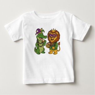 Camiseta Para Bebê Feliz Mardi Gras Jacaré & Leão
