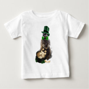 Camiseta Para Bebê Feliz Meerkat com Pote de Ruas Douradas.