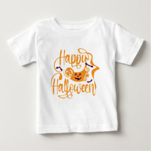 Camiseta Para Bebê Feliz morcego de Halloween jack ou lanterna