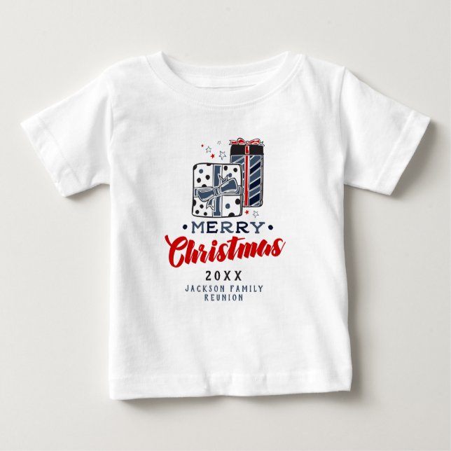 Camiseta Para Bebê Feliz Natal Apresenta Texto Personalizado Vermelho (Frente)