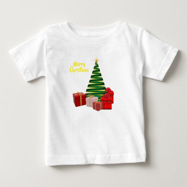 Camiseta Para Bebê Feliz Natal ~ Árvore com presentes (Frente)