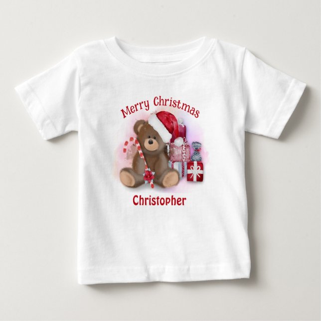 Camiseta Para Bebê Feliz Natal Bear Toddler Crianças Bebê Natal (Frente)