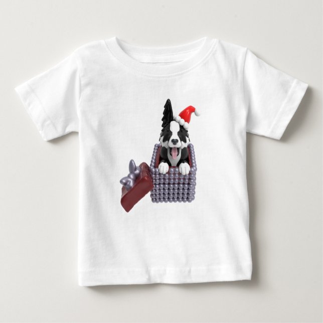 Camiseta Para Bebê Feliz Natal Border Collie (Frente)