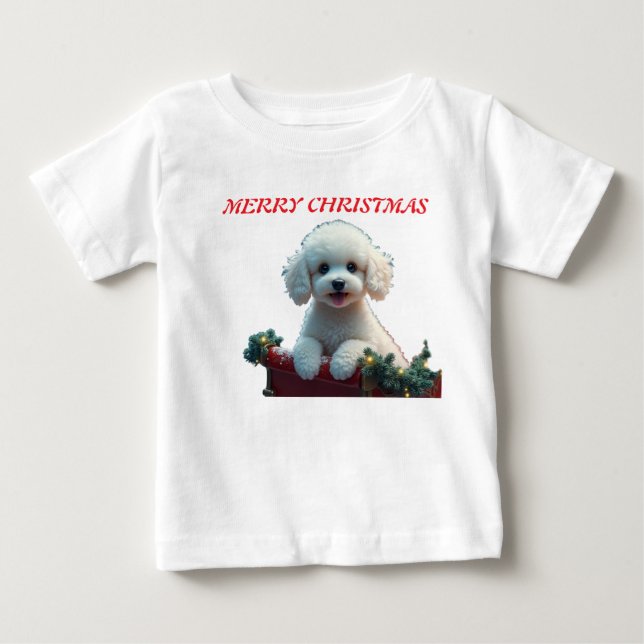 Camiseta Para Bebê Feliz Natal cachorrinho (Frente)