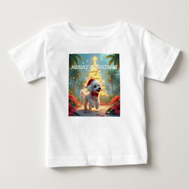 Camiseta Para Bebê Feliz natal cachorrinho (Frente)