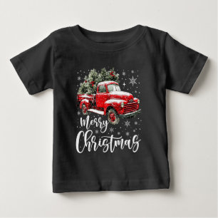 Camiseta Para Bebê Feliz Natal Caminhão Vermelho Família Combinando X