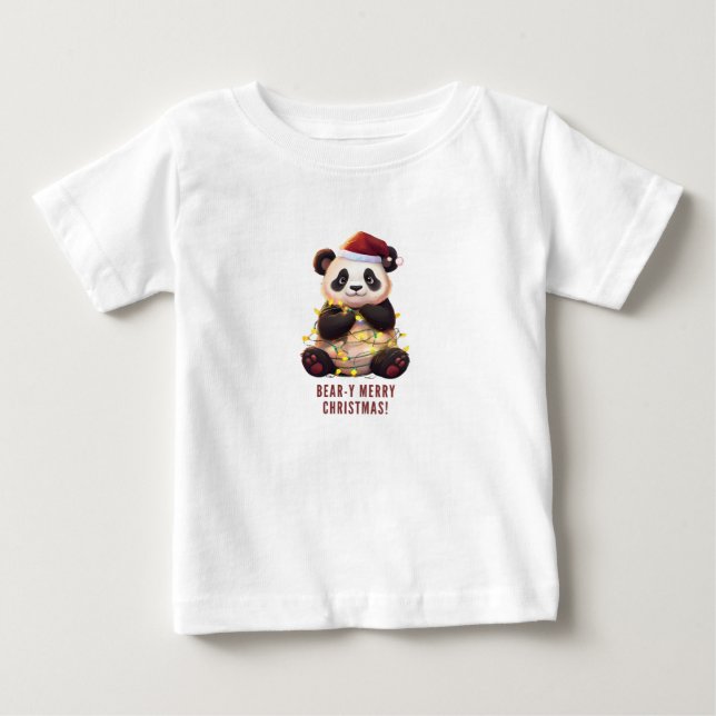 Camiseta Para Bebê Feliz Natal! Camiseta Panda Bebê Jogada (Frente)