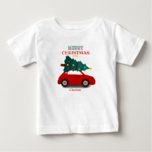Camiseta Para Bebê Feliz Natal Carro Vermelho Antigo Pequenino Nome