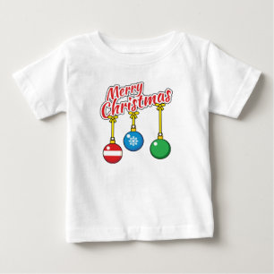 Camiseta Para Bebê Feliz Natal com as bolas de caça