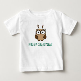 Camiseta Para Bebê Feliz Natal com coruja da rena