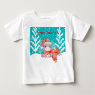 Camiseta Para Bebê Feliz Natal com o Bebê Hippo