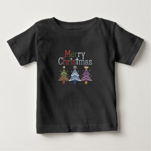 Camiseta Para Bebê Feliz Natal Cruz Árvore de Natal Retro