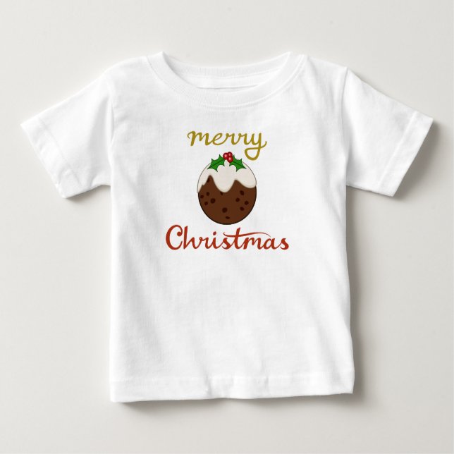 Camiseta Para Bebê Feliz Natal+Design Pudim (Frente)