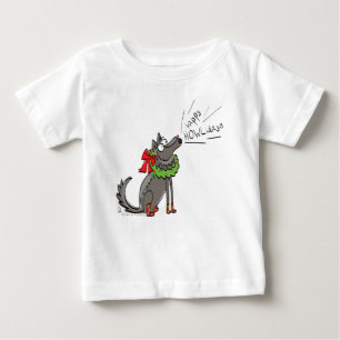 Camiseta Para Bebê Feliz Natal do Lobo Engraçado Feriado